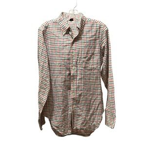 Neiman Marcus Mens Tattersall Check Button Down Shirt Red Green Navy 15.5 35